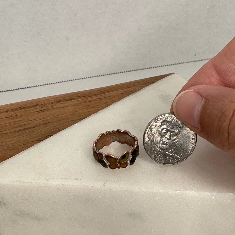 Vintage Estate Enamel Butterfly and Copper(?) Ring Sz 6 Lot D49 - Picture 8 of 10